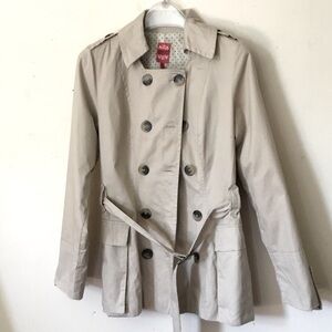 Therapy by Lane Crawford Beige Trench Coat 100% Cotton Polka Dot Lined Sz Large